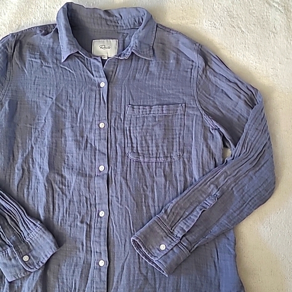 Rails Ellis M Blue Steel Cotton Gauze Long Sleeve Button Down Coastal Chic Boho - Picture 2 of 15